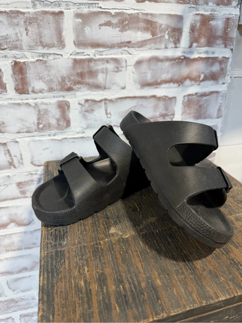 Black Double-Strap Slide Sandals